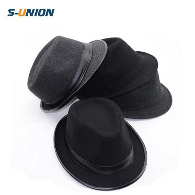 China Wholesale Custom Character S-UNION Fashion Decoration Ladies Wool Felt Men's Felted Hat Black Flexible Hat for sale