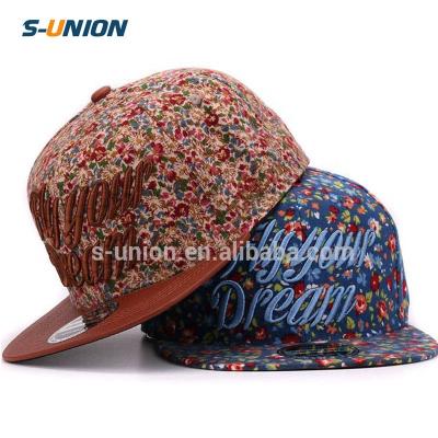 China Embroidery JOINT Letters Floral S-union Snapback Hat for Women Girls Flat Baseball Cap Women Hip Hop Hat and Cap for sale