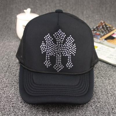 China New COMMON Summer Styles Men's or Women's 5 Panel Sponge Mesh Baseball Cap with Rhinestones Fake Girls Black Crystal Mesh Hat (SU-SBC116) for sale