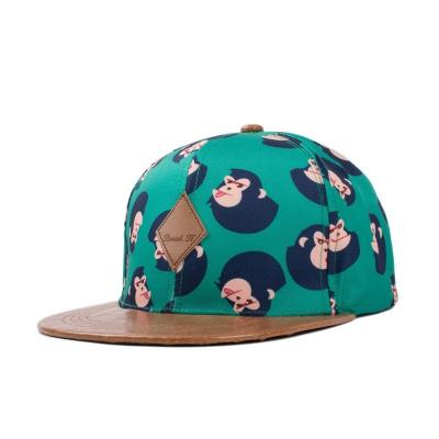 China COMMON 2015 summer style snapback hat for young men monkey printing material with brim leather flat baseball cap (SU-HPS097) for sale