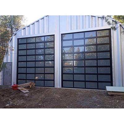 China Heat Insulation Aluminum Alloy Frosted New Modern Black Glass Combination Automatic Garage Door for sale