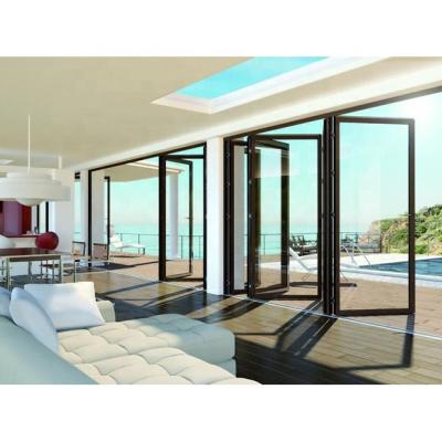 China Los Angeles Modern Fancy Exterior Aluminum Frame Double Glazed Tempered Glass Exterior Folding Patio Doors for sale