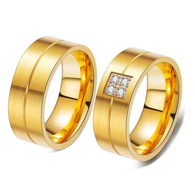 China FASHIONABLE Poya Classic 8mm Fluted Polish Stainless Steel Gold Plated Couple Ring With Zircon for sale