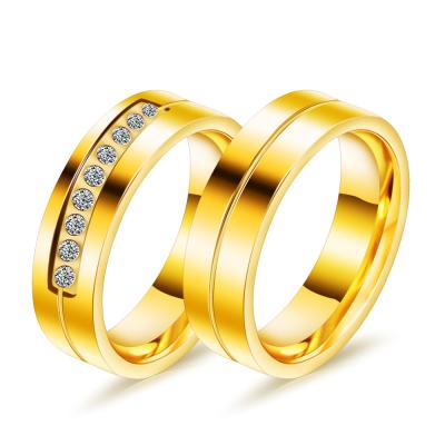 China Poya TRENDY Elegant Couple Set Jewelry 6mm Stainless Steel Silver Gold Plated Wedding Ring With Zircon for sale