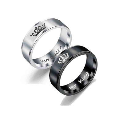 China Wholesale FASHIONABLE Design 8mm Minimalist Black Silver His Queen His King Matching Couple Ring With Crown for sale