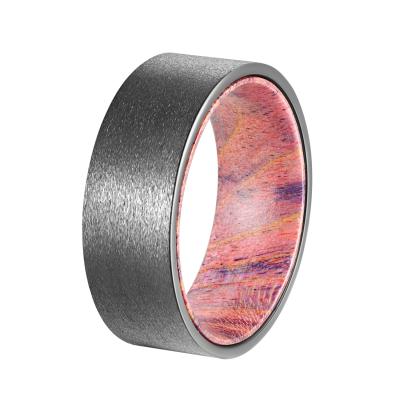 China Poya Pink Purple Box Elder 5.5mm 8mm CLASSIC Comfort Fit Ring With Sandblasted Gunmetal Tungsten Wooden Shell for sale