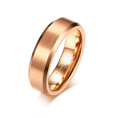 China Poya CLASSIC 6mm Men's Couples Matte Brushed Center Polished Bevel Edge Rose Gold Tungsten Ring for sale