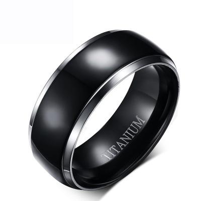 China Poya Name Fashion Custom Simple White Polished Mens Band 8mm Black Titanium Ring for sale