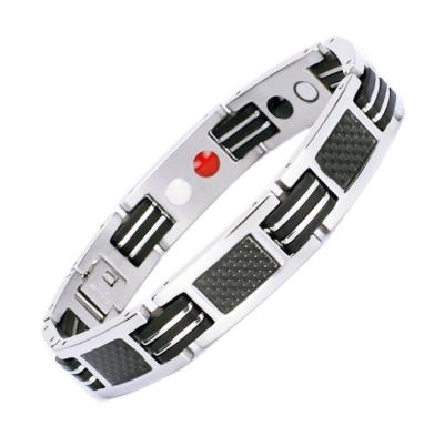 China FASHIONABLE Poya Cere Pain Relief Energy Health Blue Silicone Magnetic Bracelet with Black Carbon Fiber for sale