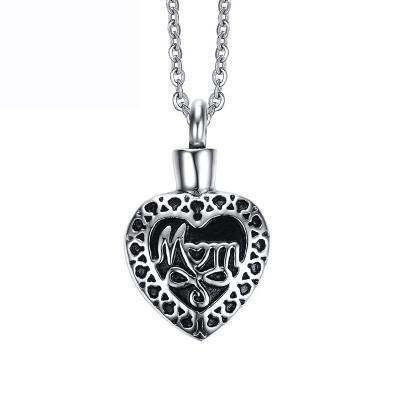 China Poya TRENDY Mom Engraved Ash Holder Stainless Steel Heart Memorial Necklace Cremation Keepsake Jewelry with Funnel Kit for sale