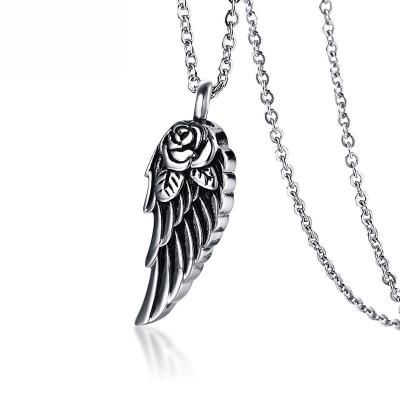 China TRENDY Poya Rose Angle Wing Shape Vintage Keepsake Stainless Steel Urn Necklace For Ashes for sale