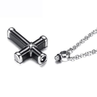 China FASHIONABLE Pet Memorial Keepsake Jewelry Keepsake Cremation Black Poya Cross Necklace For Women Men for sale