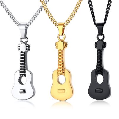 China Poya TRENDY Black Gold Plated Stainless Steel Cremation Ashes Urn Keepsake Container Guitar Shape Necklaces for sale