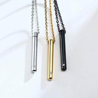 China Black Cylinder Rose Gold Plated Stainless Steel Poya Zircon Cubic Inlay Multi Color Pendant Cremation Urn Necklace For Ashes for sale