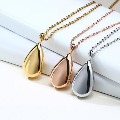 China Black FASHIONABLE Droplet Shape Water Poya Rose Gold Plated Stainless Steel Keepsake Cremation Urn Necklaces for Ashes for sale