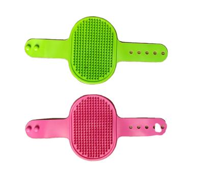 China Sustainable Pet Grooming Shampoo Brush Bath Shed Sweep Soothe Massage Rubber Comb with Adjustable Strap Long Haired Dogs for Short for sale