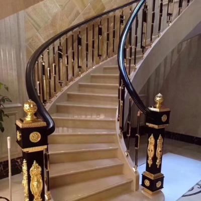 China Villa Traditional Arabic Decorative Wood Balustrade Stairs Curved Golden Aluminum Foil Railings for sale