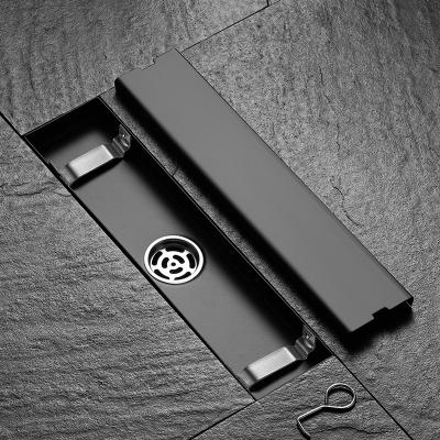 China Modern Long Floor Drain Black Bathroom Floor Drain Stainless Steel 304 for sale