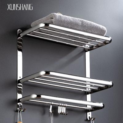 China Romantic Bathroom Accessories Towel Rack Stainless Steel Towel Rack Free Hooks for sale