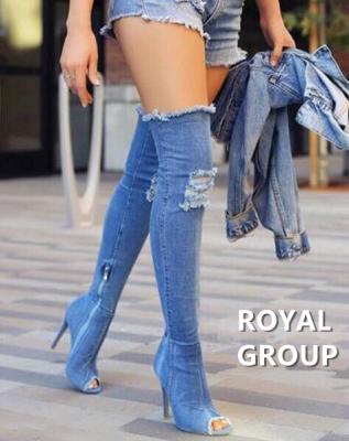 China Hot Sale New Design Peep-toe Height Increasing Boots Knee High Boots Over - The Knee Denim Boots For Women for sale