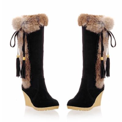 China Fashion Trend New Fur One-piece Thickened Middle Tube Frosted Wedge Boots Rabbit Fur Snow Boots for sale