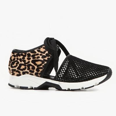 China Fashion Trend Summer Hollow Mesh Platform Sports Sneakers Lace-Up Leopard Print Casual Shoes For Women for sale