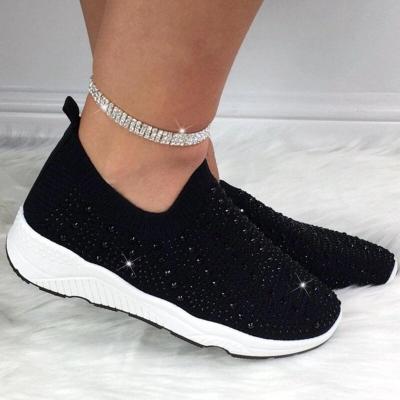 China Wholesale Breathable TPR Knit Diamond Sports Shoes Flat Woman Sneakers for sale