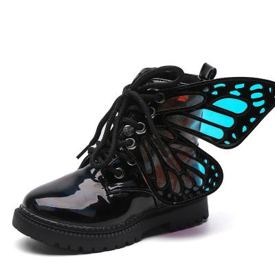 China Fashion Trend Autumn British Style Children's Elegant Ankle Martins Boots Butterfly Wings Martin Boots Black Fashion Soft for sale