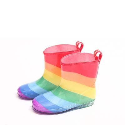 China Anti-slip High Quality Fashion Rainbow Print Kids PVC Rubber Rain Boots Waterproof for sale