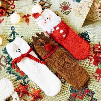 China 3D Autumn and Winter Warm Cartoon Christmas Floor Socks Cute Coral Fleece Socks Ladies Gift Box Socks for sale