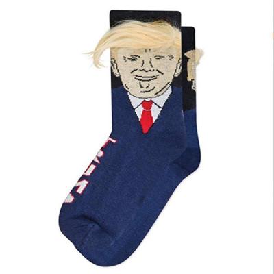 China USA trump antibacterial yellow hair wig three-dimensional funny socks men's and women's socks in stock for sale