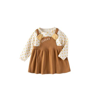 China Breathable Plush Two Piece Polka Dot Sleeve Cute Splicing Long Strap Stylish Casual Dress For Kids Girls for sale