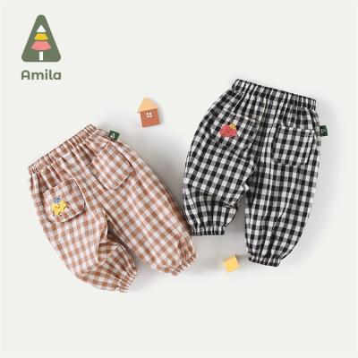 China Embroidery Pattern Boys Sports Sweatpants Kids Plaid Pants Breathable Cute Long Pants For Children for sale