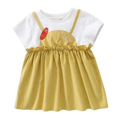 China Fashion 2021 Breathable Quilting Two Skirts Cotton Toddler T-shirt Skin-friendly Breathable Dresses for sale