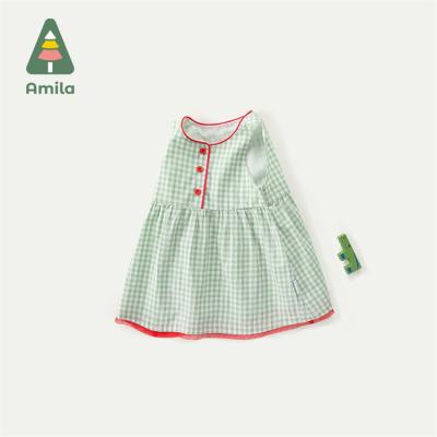 China New Jacquard Check Skirt Summer Baby Kids Breathable Sleeveless Button Up Dresses For Girls for sale