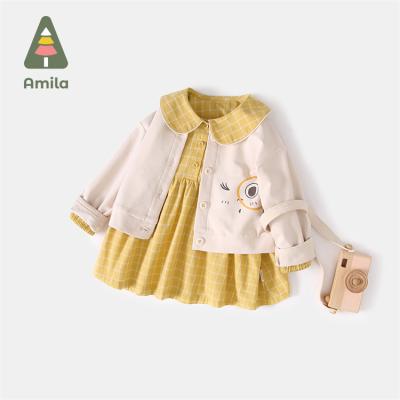 China Latest Breathable Girl Dresses Solid Color Two Piece Casual Cardigan Kid Clothes Dress Girl Kids Dress for sale