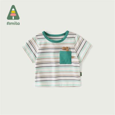 China 2021 High Quality Summer Grid Pattern Breathable Baby Boy Unisex T-Shirts for sale