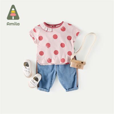 China New Breathable Summer Baby Round Neck Print Sleeve T-shirt Kids Short Sleeve Organic Cotton T-shirt for sale