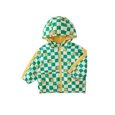 China Breathable Plaid Cartoon Checkerboard Children's Hooded Windproof Jacket Kids Fall Out Jackets Kids Zipper Sports Jacket for sale