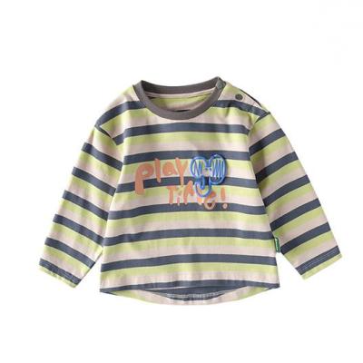 China New Breathable Soft Comfortable Striped Cotton Pajamas Long Sleeve T Shirt For Kids Boy for sale