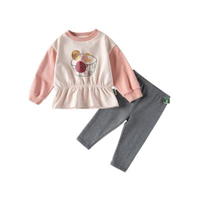 China Original Design Long Sleeve Basic Cartoon Cotton Girl Kids Soft Casual Splicing Set for sale