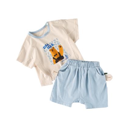 China Summer Two Piece Slim Casual Short Sleeved Shorts Cotton Kids Clothing Boys Set for sale