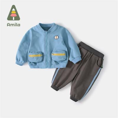 China 2021 Children's casual two-piece suit set clothing big pocket coat pants autumn children's boutique clothing sets for sale