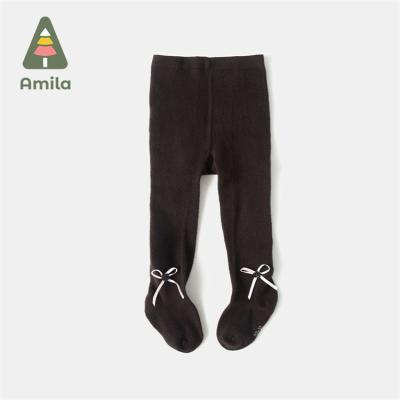 China Breathable Cheap High Quality Black Bow Printing Design Kids Babies Stocking Pantyhose for sale