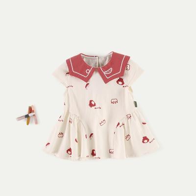 China New Breathable Cotton Back Collar Button Baby Kids Dress Summer Girl Dresses for sale