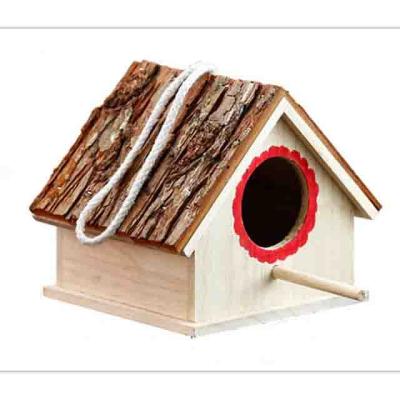 China Europe Hot selling DIY premium natural unfinished wooden bird nest box with jute rope hanging custom bird house for sale