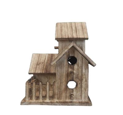 China Europe Handmade DIY Wood nest rustic hanging aviary Garden Country cottage Wooden bird house with pole outside for sale