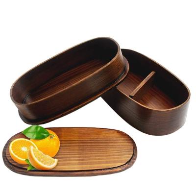 China China Two floors of newly designed wooden bento boxes High quality oval wooden food lunch boxes for school picnics for sale