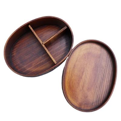 China China Wholesale brown wooden bento box Quality oval solid wood lunch box lunch bento box for sale