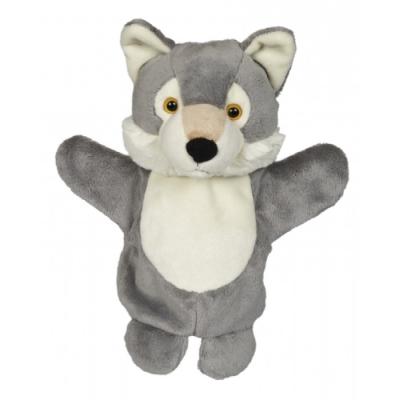 China Stuffed Plush OEM Cartoon Animal Customized 25cm Realistic Plush Animal Hand Puppet Gray Wolf Hand Puppet for sale